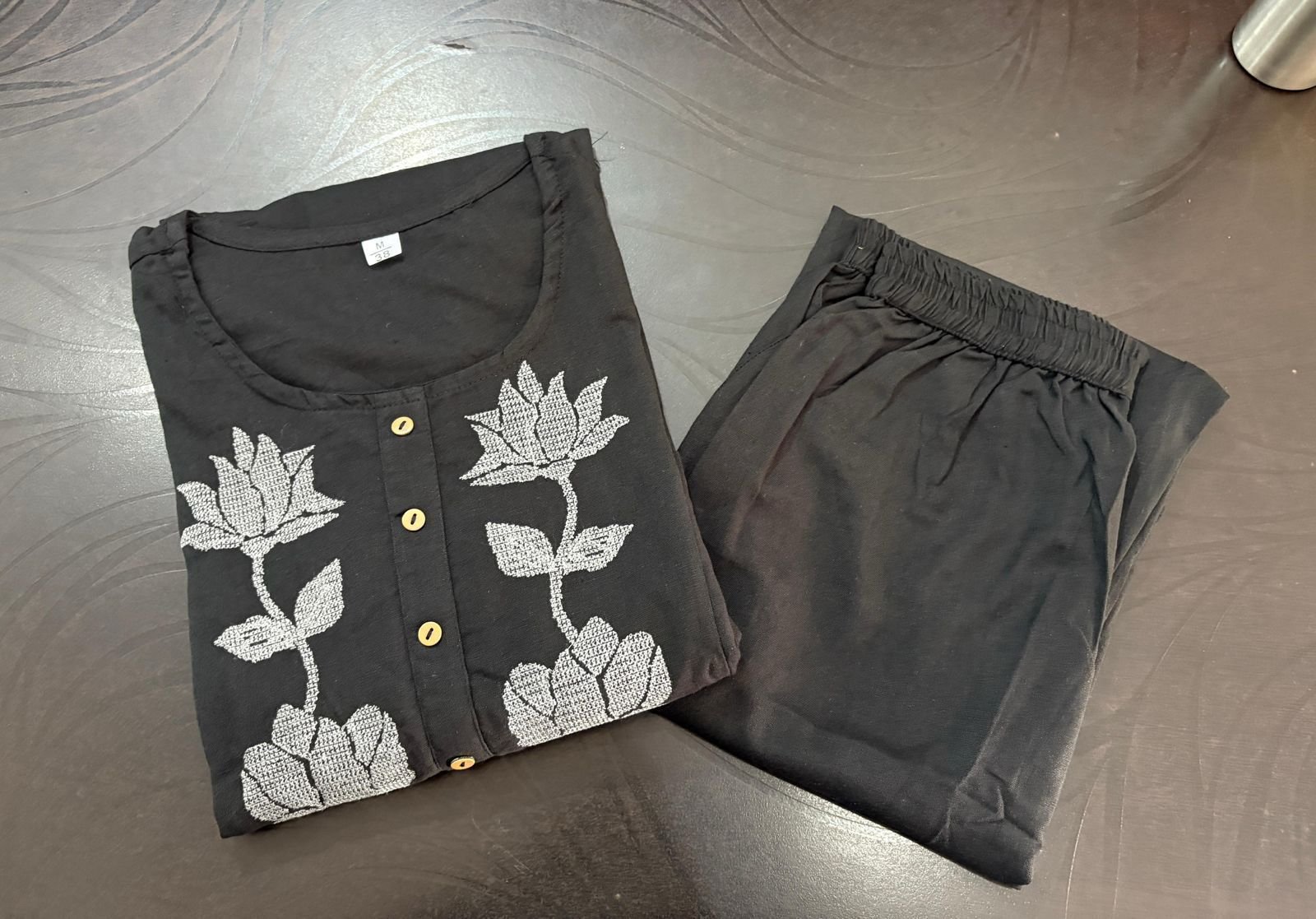 Black Cotton Flex Embroidered Co-ord Set